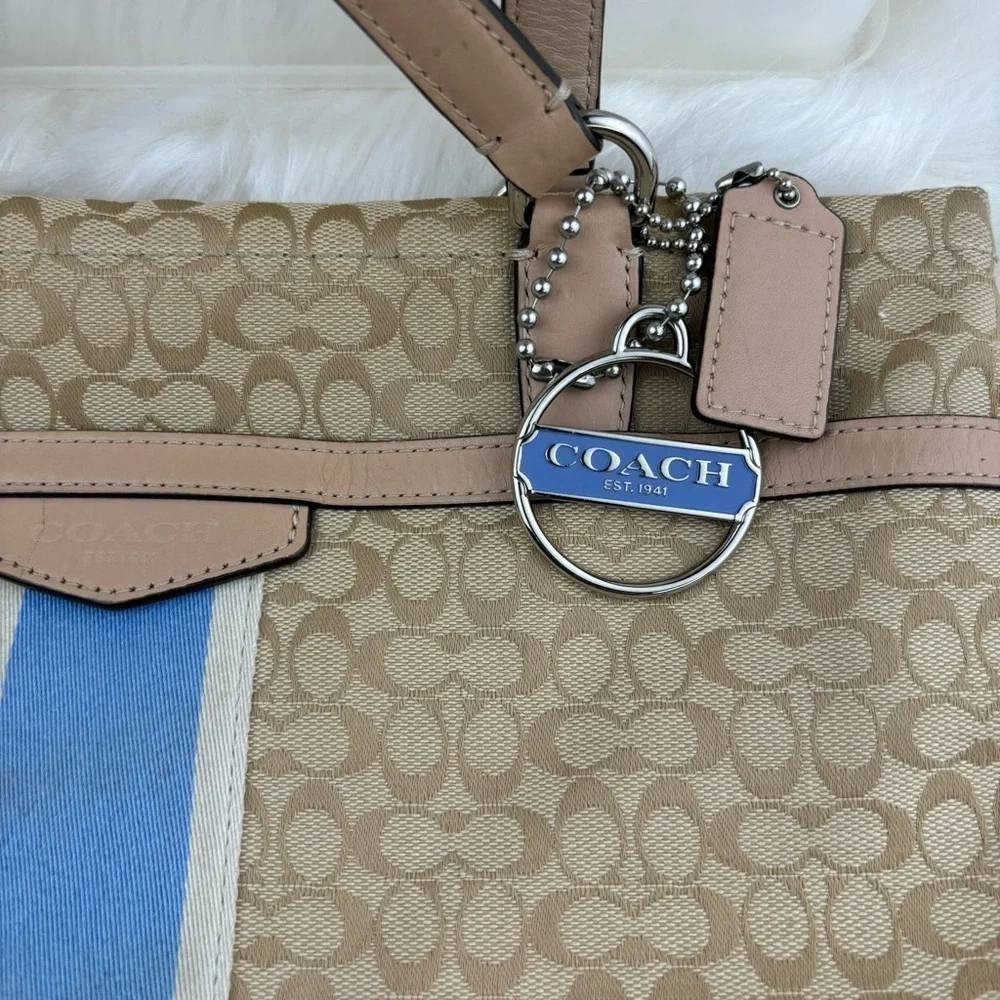 COACH SIGNATURE STRIPE TOTE SHOULDER BAG - Picture 2 of 9